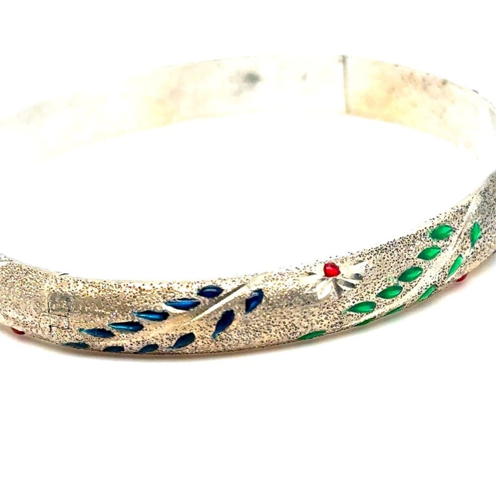 Multicolor Leaf & Flower Design Silver Bangle‎ - Picture 6 of 9